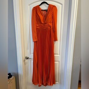 Ieena for Mac Duggal  Orange Pleated Maxi Gown Size 8 Wedding Guest